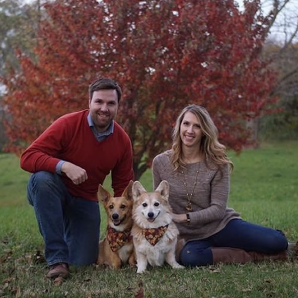 Becca and her husband and dogs